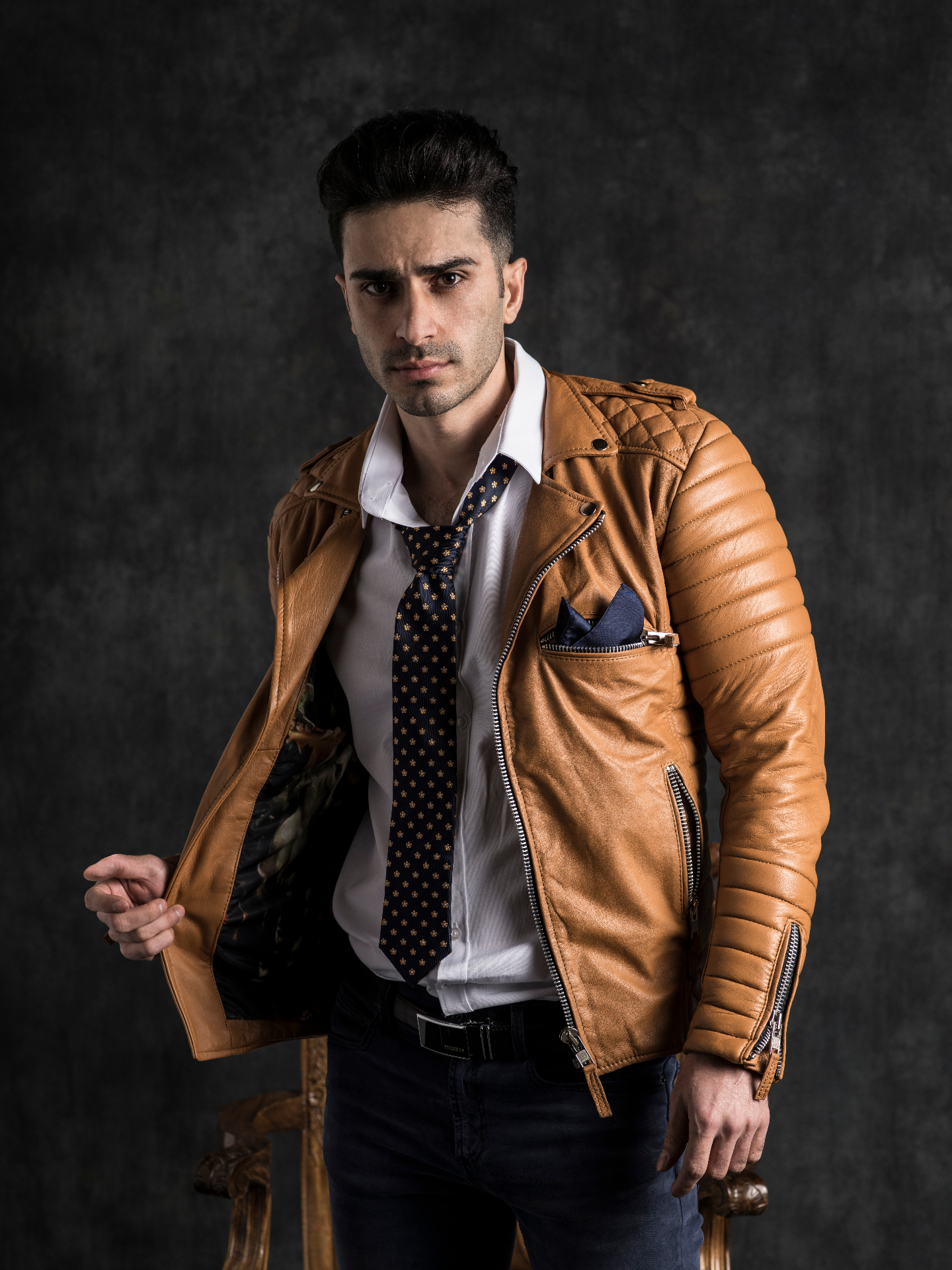 Paradise jacket worn — burnt tan, lining visible
